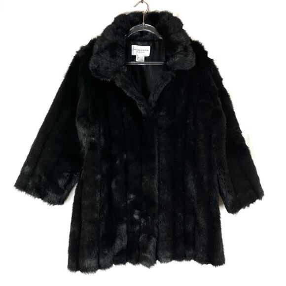 Jaclyn Smith Classics | Black Faux Fur Coat Hook & Loop Machine Washable LARGE - Picture 1 of 6